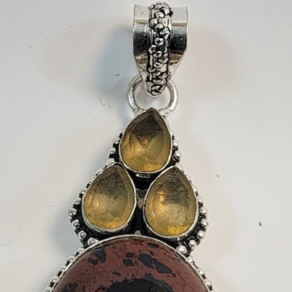Necklace Pendants Mahogany Obsidian and Yellow Quartz Handmade Jewelry in Silver - Picture 2 of 9